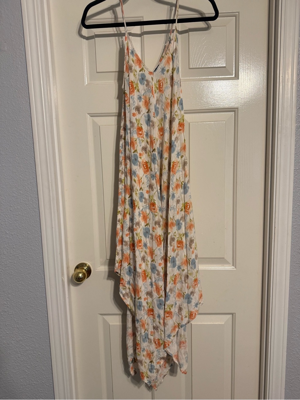 Mono B White Floral Tank with Orange and Blue Accents